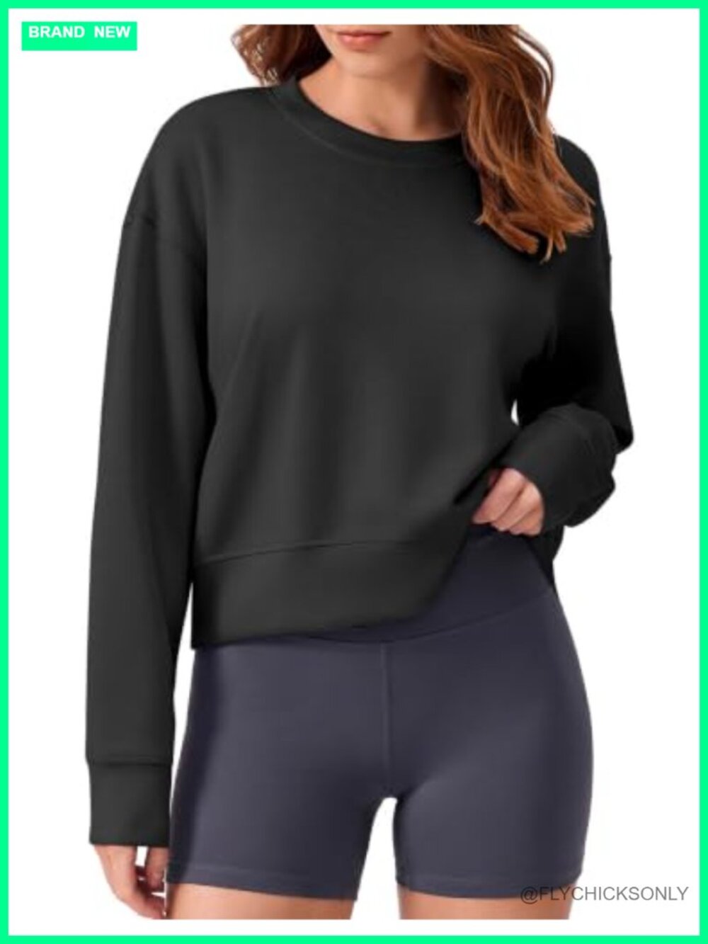 PINSPARK Cropped Sweatshirt Womens Crew Neck Long Sleeve Relaxed Crop Top
